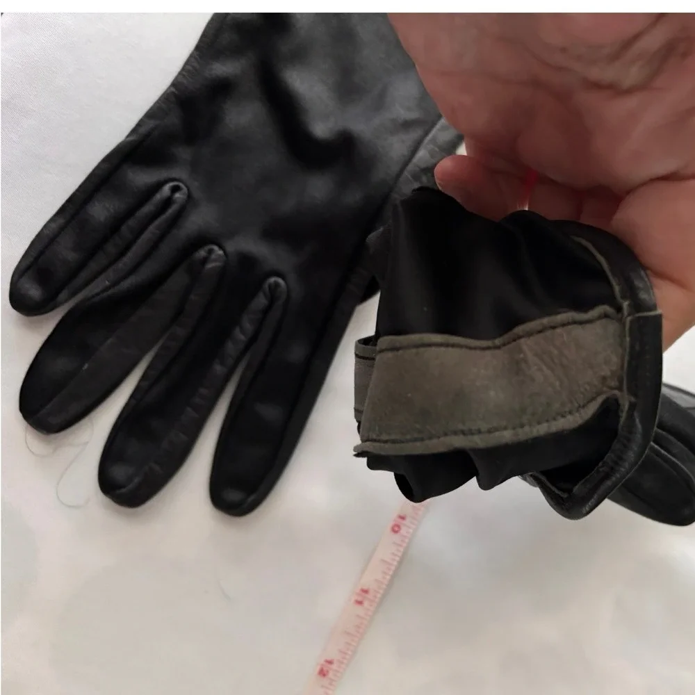 Black Leather Gloves Womens Classic Winter Dress Gloves Soft Lining Notched Cuff